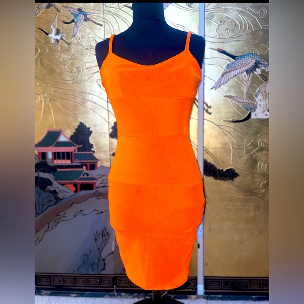 ORANGE BODYCON MIDI DRESS VINTAGE VICTORIA SECRET CATALOG CIRCA 1995